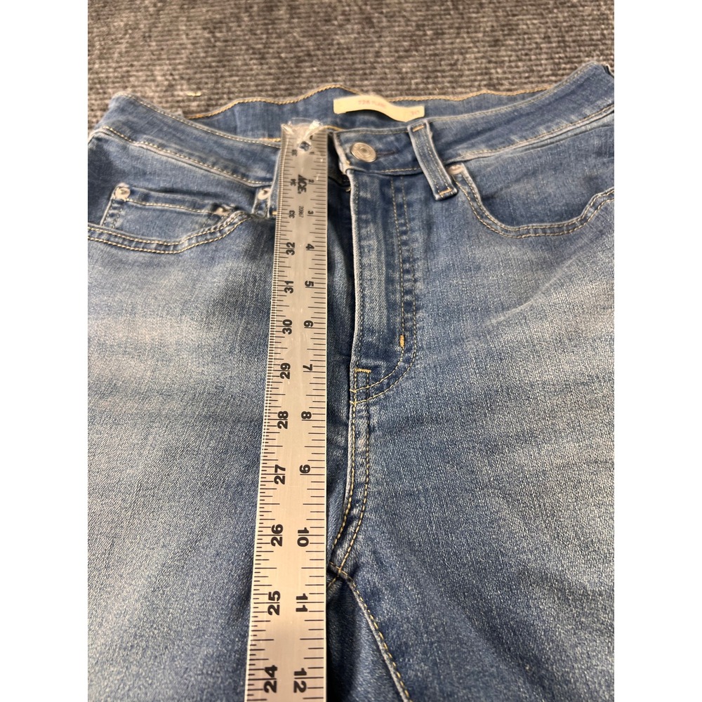 Levi's 726 Flare Jeans Womens 30 Blue Mid Rise Stretch Raw Hem Denim Pants - Picture 3 of 12